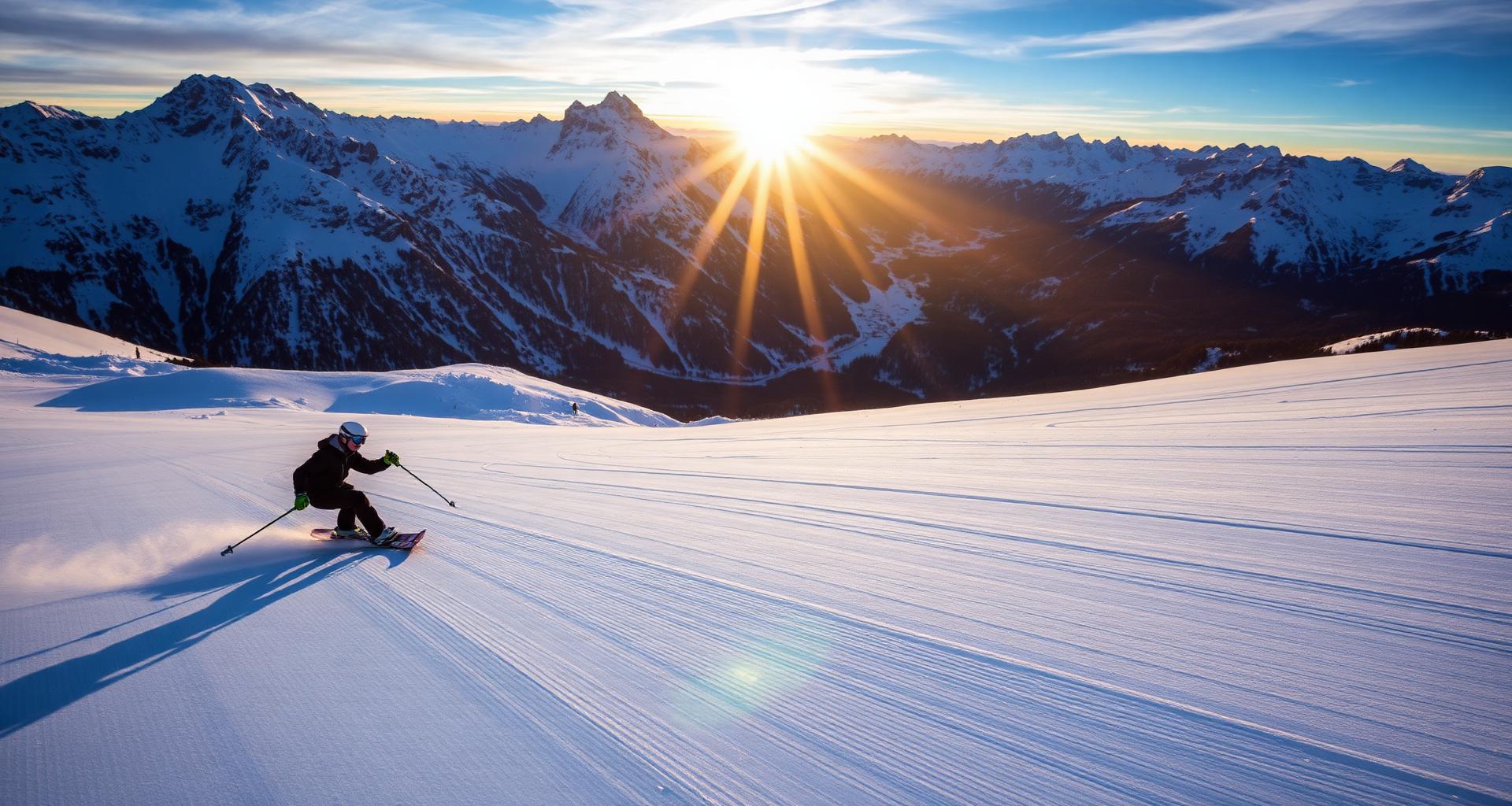 Alpine skier at sunrise